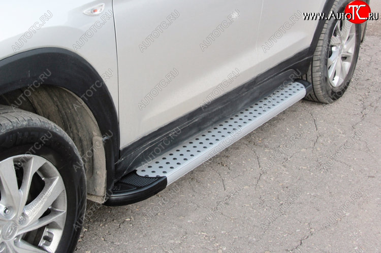 17 399 р. Пороги алюминиевые Slitkoff  Hyundai Santa Fe  CM (2009-2012) рестайлинг (Standart Silver)  с доставкой в г. Воронеж