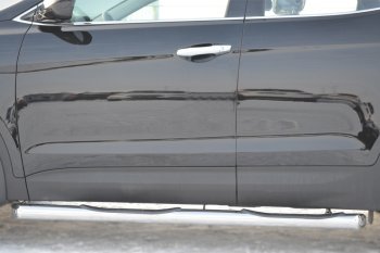 22 549 р. Защита порогов с проступями SLITKOFF (труба D76 мм.)  Hyundai Santa Fe  DM (2012-2016) дорестайлинг (Защита порогов с заглушками на торцах (вариант 2))  с доставкой в г. Воронеж. Увеличить фотографию 2