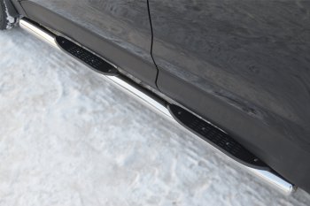 12 249 р. Защита порогов с проступями SLITKOFF (труба D76 мм) Hyundai Santa Fe DM дорестайлинг (2012-2016) (Защита порогов с закругленными торцами (вариант 3))  с доставкой в г. Воронеж. Увеличить фотографию 2