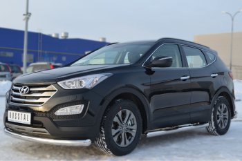 12 249 р. Защита порогов с проступями SLITKOFF (труба D76 мм) Hyundai Santa Fe DM дорестайлинг (2012-2016) (Защита порогов с закругленными торцами (вариант 3))  с доставкой в г. Воронеж. Увеличить фотографию 4