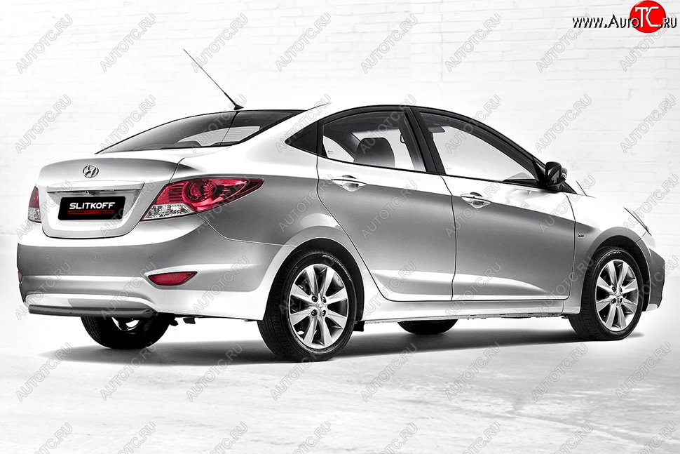 3 049 р. Защита заднего бампера Slitkoff (d42)  Hyundai Solaris  RBr (2010-2014) седан дорестайлинг (Сталь с полимерным покрытием. Цвет: чёрный)  с доставкой в г. Воронеж