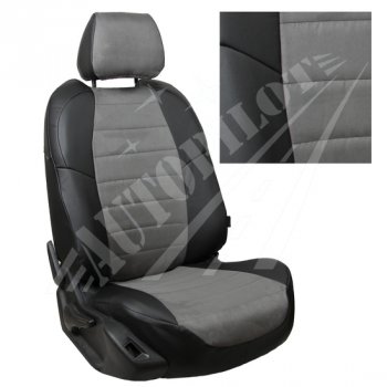 13 849 р. Чехлы на сиденья Алькантара (раздел. 40/60 экокожа) Автопилот  Hyundai Solaris  HCR (2017-2022), KIA Rio ( 4 FB,  X-line,  4 YB,  X) (2016-2025) (черный/серый)  с доставкой в г. Воронеж. Увеличить фотографию 2