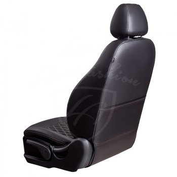 7 199 р. Чехлы для сидений Lord Autofashion Турин Ромб (экокожа, сплошная спинка)  Hyundai Solaris  HCR (2017-2020) седан дорестайлинг (Черный, вставка черная, строчка бежевая)  с доставкой в г. Воронеж. Увеличить фотографию 3
