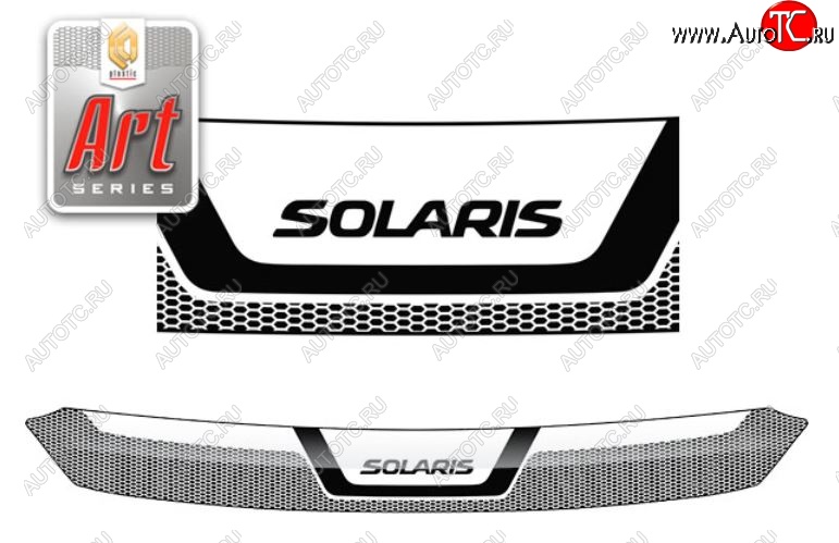 2 159 р. Дефлектор капота CA-Plastiс  Hyundai Solaris  RBr (2010-2014) хэтчбэк дорестайлинг (Серия Art графит)  с доставкой в г. Воронеж