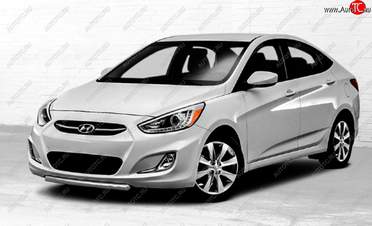 3 999 р. Защита переднего бампера Slitkoff (Ø 42 мм). Hyundai Solaris RBr седан дорестайлинг (2010-2014) (Сталь с полимерным покрытием. Цвет: серебристый)  с доставкой в г. Воронеж