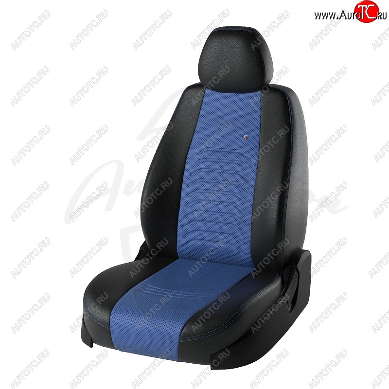 10 899 р. Чехлы для сидений Lord Autofashion Денвер (экокожа)  Hyundai Solaris  RBr (2010-2017) хэтчбэк дорестайлинг, хэтчбэк рестайлинг (Чёрный, вставка синяя)  с доставкой в г. Воронеж