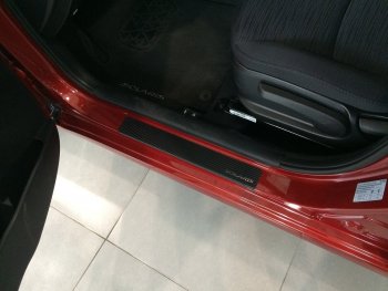 2 489 р. Накладки порожков салона INOX  Hyundai Solaris  RBr (2010-2017) седан дорестайлинг, хэтчбэк дорестайлинг, седан рестайлинг, хэтчбэк рестайлинг (Нержавеющая сталь + карбон)  с доставкой в г. Воронеж. Увеличить фотографию 4