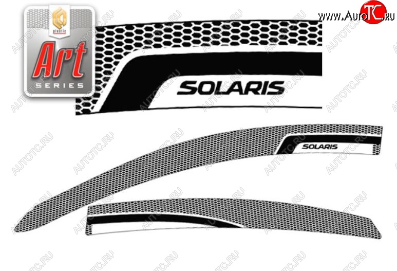 2 199 р. Дефлектора окон CA-Plastic  Hyundai Solaris  RBr (2010-2014) седан дорестайлинг (Серия Art белая, Без хром.молдинга, Крепление только на скотч)  с доставкой в г. Воронеж