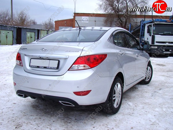 3 999 р. Диффузор заднего бампера Sport  Hyundai Solaris  RBr (2010-2014) седан дорестайлинг (Шагрень без выделений имитаций двойного выхлопа)  с доставкой в г. Воронеж