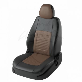 10 849 р. Чехлы для сидений Lord Autofashion Турин (экокожа, раздельная спинка)  Hyundai Solaris  RBr (2010-2017) седан дорестайлинг, седан рестайлинг (Чёрный, вставка коричневая)  с доставкой в г. Воронеж. Увеличить фотографию 2