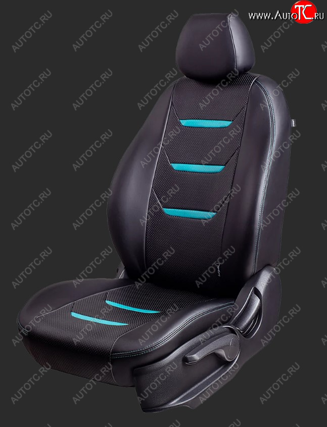 10 299 р. Чехлы для сидений Lord Autofashion Турин 2 (экокожа, спинка 60/40, 2 Г-образных подголовника)  Hyundai Solaris  RBr (2010-2017) седан дорестайлинг, седан рестайлинг (Черный, вставка черная и бирюзовая, строчка бирюзовая)  с доставкой в г. Воронеж