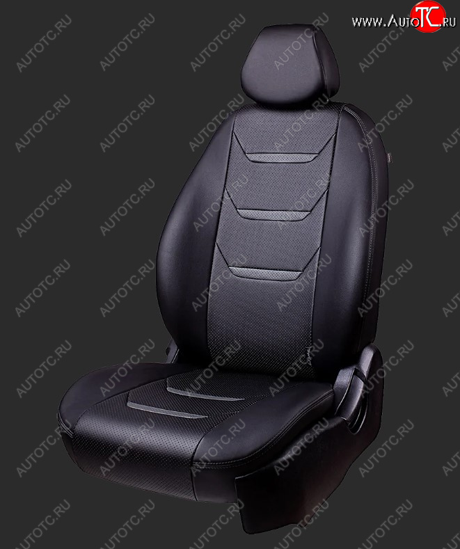 10 299 р. Чехлы для сидений Lord Autofashion Турин 2 (экокожа, спинка 60/40, 2 Г-образных подголовника)  Hyundai Solaris  RBr (2010-2017) седан дорестайлинг, седан рестайлинг (Черный, вставка черная и серая, строчка серая)  с доставкой в г. Воронеж