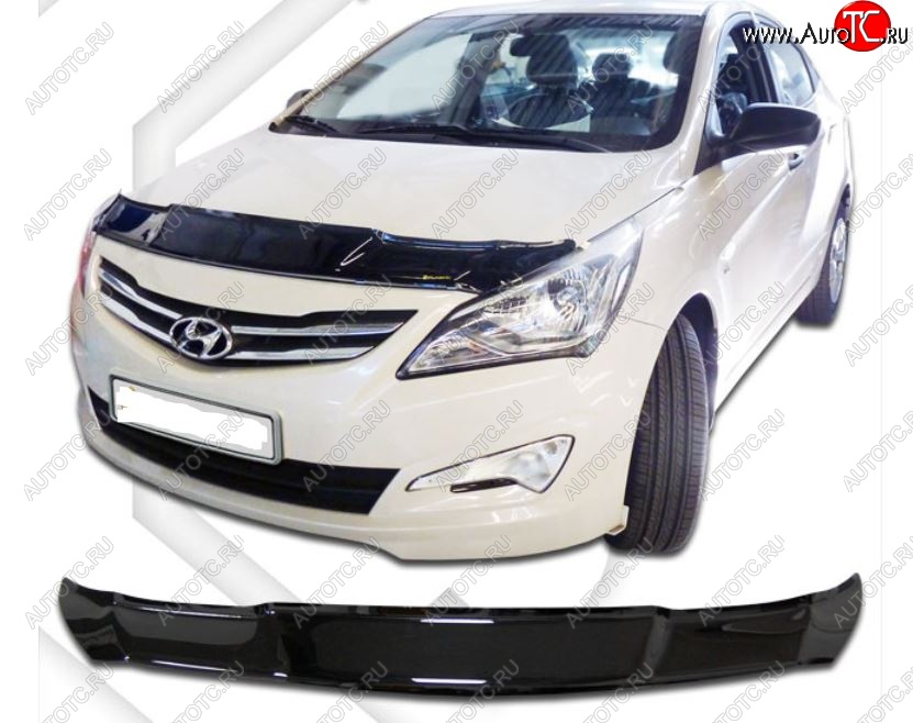 1 999 р. Дефлектор капота CA-Plastic  Hyundai Solaris  RBr (2014-2017) седан рестайлинг (Classic черный, Без надписи)  с доставкой в г. Воронеж