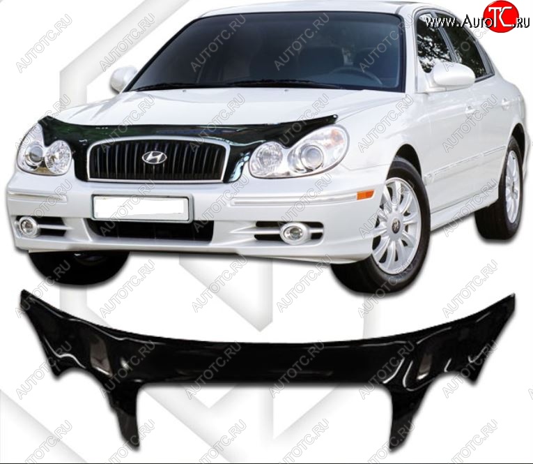 2 899 р. Дефлектор капота CA-Plastiс exclusive  Hyundai Sonata  EF (2001-2013) рестайлинг ТагАЗ (Classic черный, Без надписи)  с доставкой в г. Воронеж