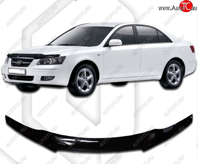 2 079 р. Дефлектор капота CA-Plastic  Hyundai Sonata  NF (2004-2008) дорестайлинг (Classic черный, Без надписи)  с доставкой в г. Воронеж