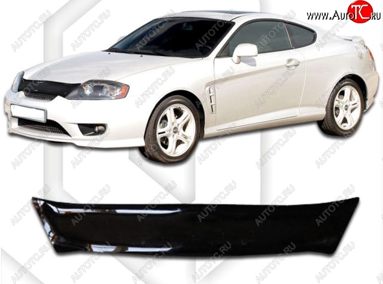 1 759 р. Дефлектор капота CA-Plastic  Hyundai Tiburon ( GK,  GK2) (2001-2006) дорестайлинг, 1-ый рестайлинг (Classic черный, Без надписи)  с доставкой в г. Воронеж