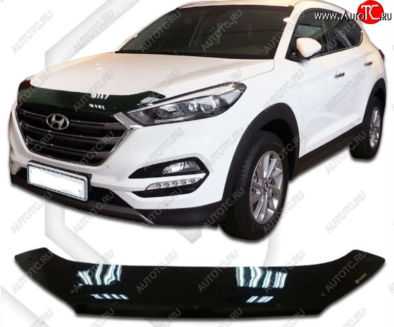 2 079 р. Дефлектор капота CA-Plastic  Hyundai Tucson  TL (2015-2021) дорестайлинг, рестайлинг (Classic черный, Без надписи)  с доставкой в г. Воронеж