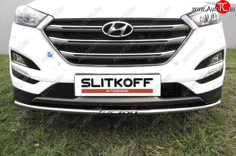 10 799 р. Одинарная защита переднего бампера диаметром 42 мм с надписью Slitkoff  Hyundai Tucson  TL (2015-2018) дорестайлинг (Нержавеющая сталь)  с доставкой в г. Воронеж