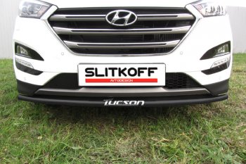 7 549 р. Защита заднего бампера Slitkoff (Ø 42 мм, с надписью)  Hyundai Tucson  TL (2015-2018) дорестайлинг (Сталь с полимерным покрытием. Цвет: черный)  с доставкой в г. Воронеж. Увеличить фотографию 1