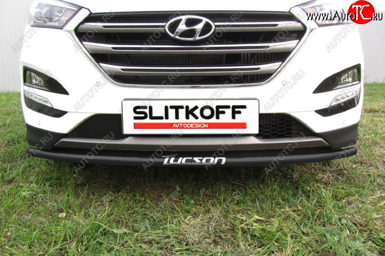 7 549 р. Защита заднего бампера Slitkoff (Ø 42 мм, с надписью)  Hyundai Tucson  TL (2015-2018) дорестайлинг (Сталь с полимерным покрытием. Цвет: черный)  с доставкой в г. Воронеж