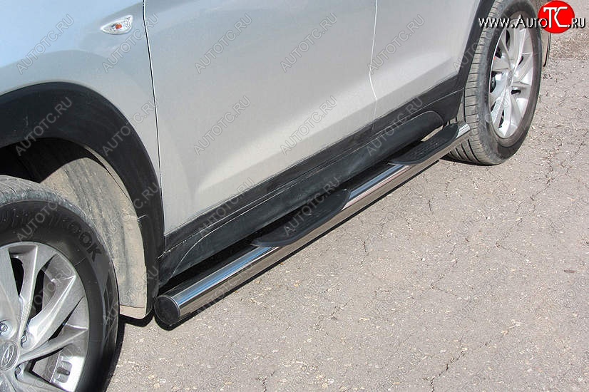 18 599 р. Защита порогов Slitkoff (d76 мм, с проступями)  Hyundai Tucson  TL (2018-2021) рестайлинг (Нержавейка, Полированная)  с доставкой в г. Воронеж