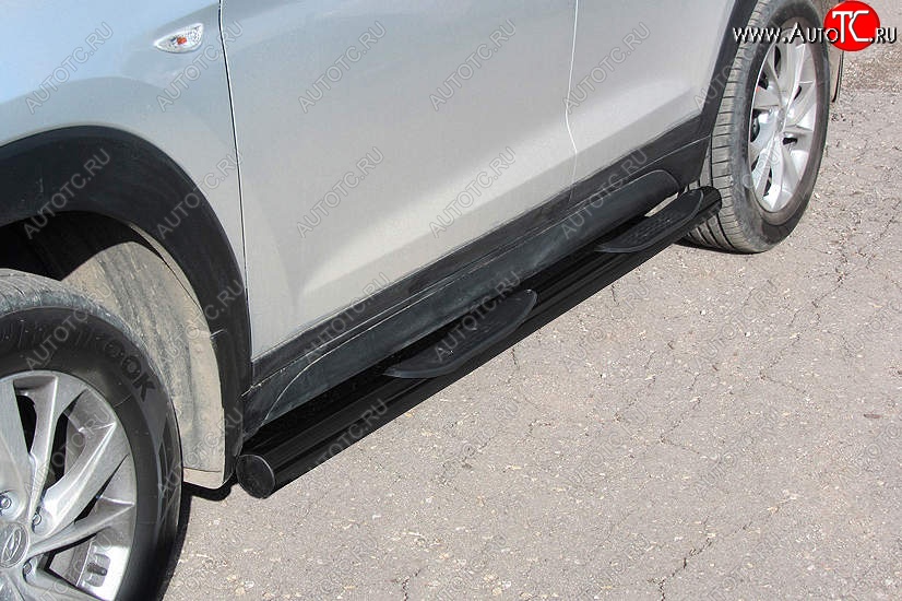 13 899 р. Защита порогов Slitkoff (d76 мм, с проступями)  Hyundai Tucson  TL (2018-2021) рестайлинг (Сталь с полимерным покрытием. Цвет: чёрный)  с доставкой в г. Воронеж