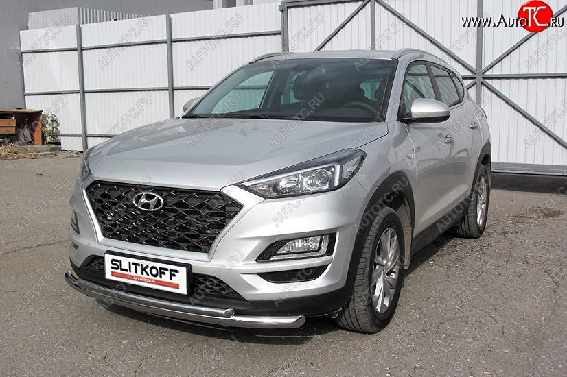 14 999 р. Защита переднего бампера Slitkoff (двойная, d57/42)  Hyundai Tucson  TL (2018-2021) рестайлинг (Нержавейка, Полированная)  с доставкой в г. Воронеж