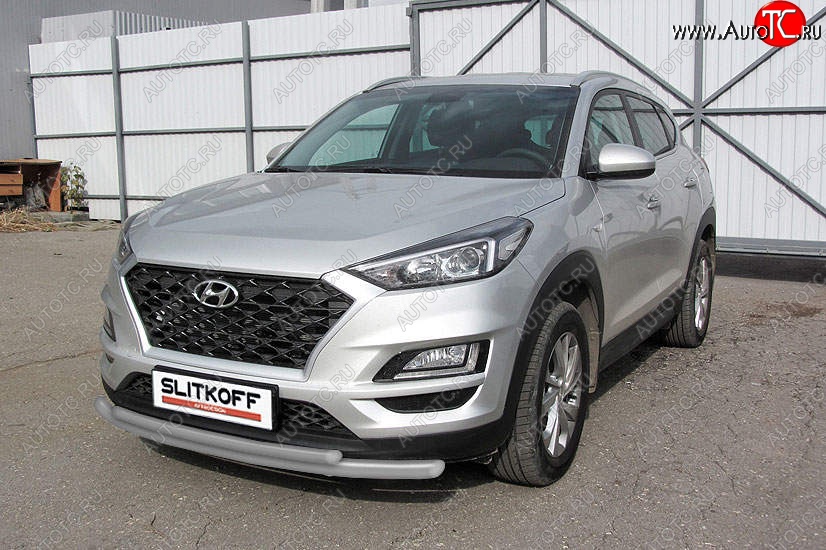 9 999 р. Защита переднего бампера Slitkoff (двойная, d57/42)  Hyundai Tucson  TL (2018-2021) рестайлинг (Сталь с полимерным покрытием. Цвет: серебристый)  с доставкой в г. Воронеж