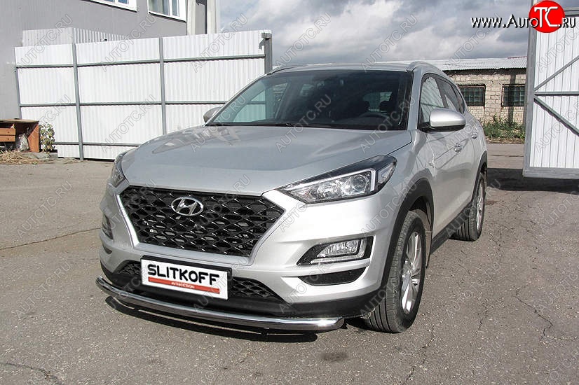 14 449 р. Защита переднего бампера Slitkoff (d57 мм)  Hyundai Tucson  TL (2018-2021) рестайлинг (Нержавейка, Полированная)  с доставкой в г. Воронеж