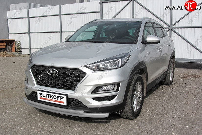 10 649 р. Защита переднего бампера Turbo Slitkoff (двойная, d57/42 мм)  Hyundai Tucson  TL (2018-2021) рестайлинг (Сталь с полимерным покрытием. Цвет: серебристый)  с доставкой в г. Воронеж