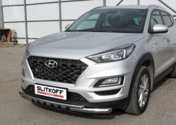 Защита переднего бампера Turbo Slitkoff (двойная, c декор.элементами, d57/42 мм) Hyundai Tucson TL рестайлинг (2018-2021) ()