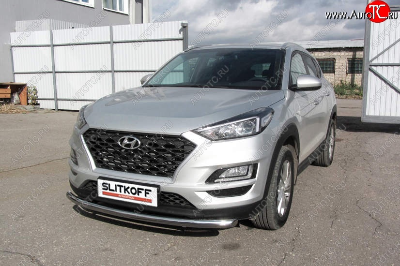 14 449 р. Защита переднего бампера Turbo Slitkoff (d57 мм)  Hyundai Tucson  TL (2018-2021) рестайлинг (Нержавейка, Полированная)  с доставкой в г. Воронеж