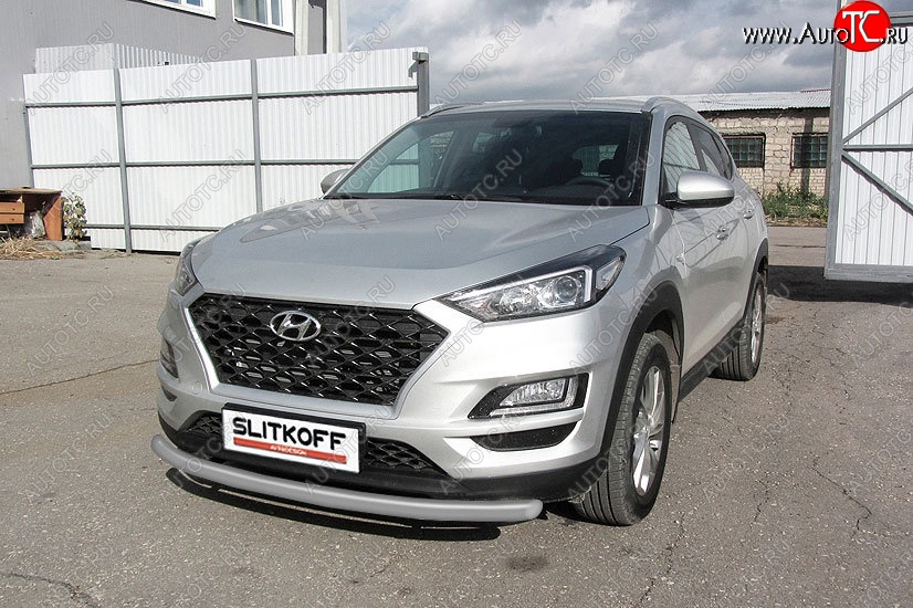 9 999 р. Защита переднего бампера Turbo Slitkoff (d57 мм)  Hyundai Tucson  TL (2018-2021) рестайлинг (Сталь с полимерным покрытием. Цвет: серебристый)  с доставкой в г. Воронеж