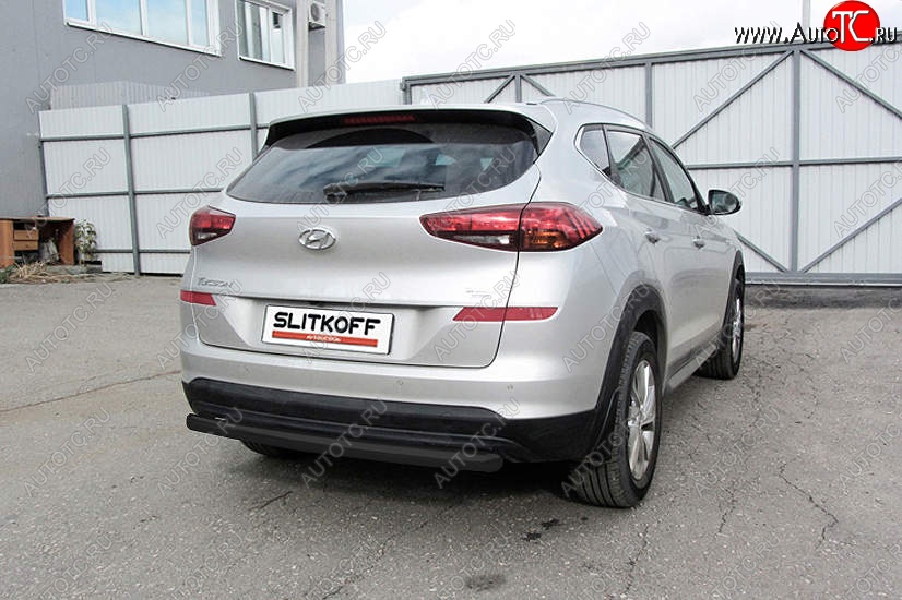 10 399 р. Защита заднего бампера Slitkoff (d57 мм)  Hyundai Tucson  TL (2018-2021) рестайлинг (Сталь с полимерным покрытием. Цвет: чёрный)  с доставкой в г. Воронеж