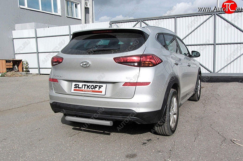 5 599 р. Защита заднего бампера Slitkoff (d57 мм) Hyundai Tucson TL рестайлинг (2018-2021) (Сталь с полимерным покрытием. Цвет: серебристый)  с доставкой в г. Воронеж