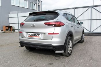 4 999 р. Защита заднего бампера Slitkoff (уголки, d57)  Hyundai Tucson  TL (2018-2021) рестайлинг (Сталь с полимерным покрытием. Цвет: серебристый)  с доставкой в г. Воронеж. Увеличить фотографию 1