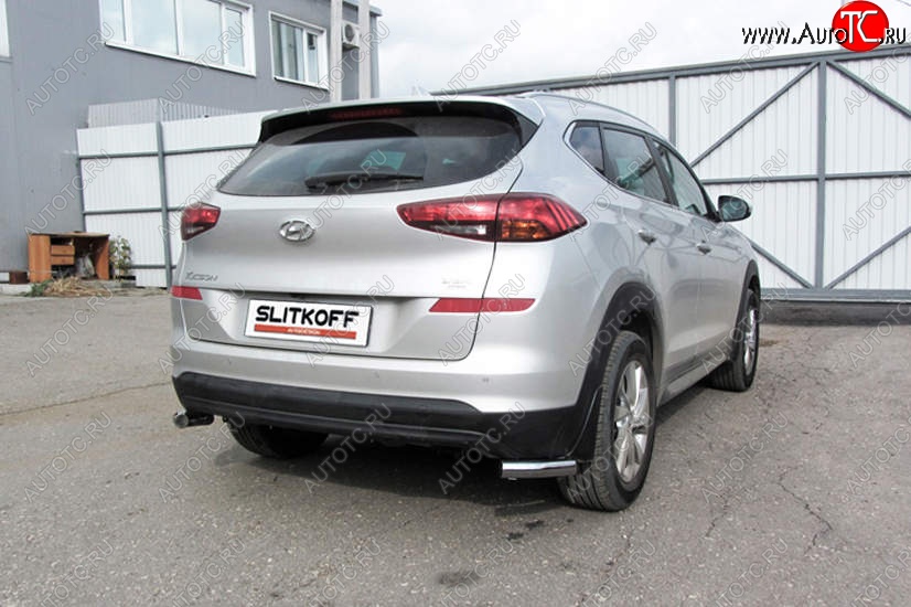 7 349 р. Защита заднего бампера Slitkoff (Turbo, уголки, d57)  Hyundai Tucson  TL (2018-2021) рестайлинг (Нержавейка, Полированная)  с доставкой в г. Воронеж