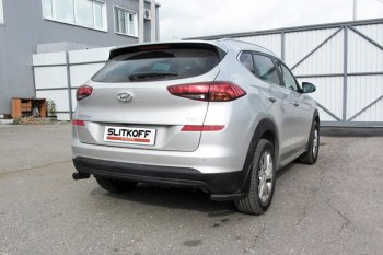 4 999 р. Защита заднего бампера Slitkoff (Turbo, уголки, d57)  Hyundai Tucson  TL (2018-2021) рестайлинг (Сталь с полимерным покрытием. Цвет: чёрный)  с доставкой в г. Воронеж. Увеличить фотографию 1