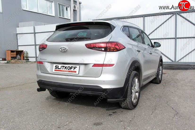 4 999 р. Защита заднего бампера Slitkoff (Turbo, уголки, d57)  Hyundai Tucson  TL (2018-2021) рестайлинг (Сталь с полимерным покрытием. Цвет: чёрный)  с доставкой в г. Воронеж