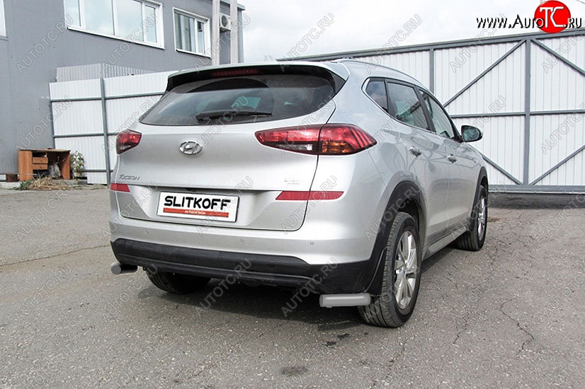 4 999 р. Защита заднего бампера Slitkoff (Turbo, уголки, d57)  Hyundai Tucson  TL (2018-2021) рестайлинг (Сталь с полимерным покрытием. Цвет: серебристый)  с доставкой в г. Воронеж