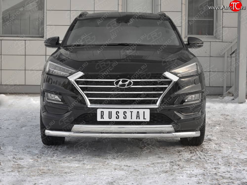 14 349 р. Защита переднего бампера (2 трубы Ø63 и 75х42 мм, нержавейка) Russtal Hyundai Tucson TL рестайлинг (2018-2021)  с доставкой в г. Воронеж