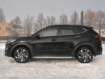 24 649 р. Порожки для ног SLITKOFF (Ø42 мм)  Hyundai Tucson  TL (2018-2021) рестайлинг (Лист алюминиевый, труба - нержавейка)  с доставкой в г. Воронеж. Увеличить фотографию 2