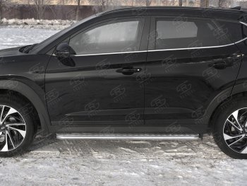 24 649 р. Порожки для ног SLITKOFF (Ø42 мм)  Hyundai Tucson  TL (2018-2021) рестайлинг (Лист алюминиевый, труба - нержавейка)  с доставкой в г. Воронеж. Увеличить фотографию 3
