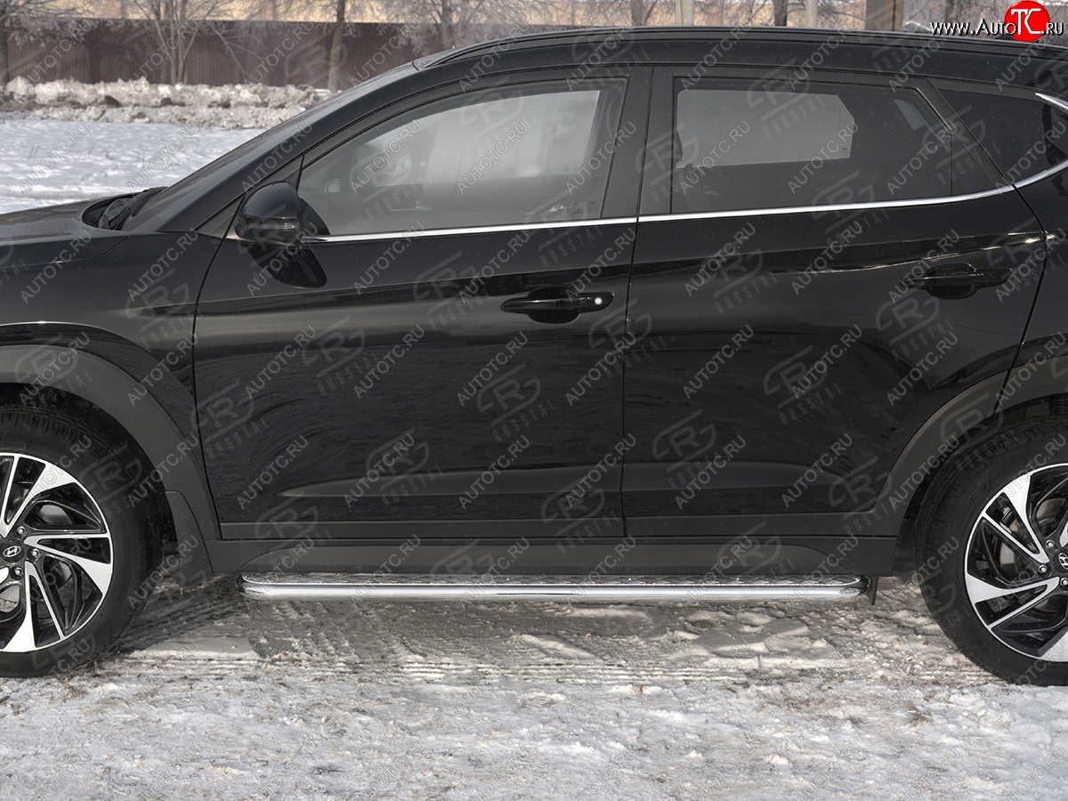 22 999 р. Порожки для ног SLITKOFF (Ø42 мм)  Hyundai Tucson  TL (2018-2021) рестайлинг (Лист алюминиевый, труба - сталь окрашенная в черный цвет)  с доставкой в г. Воронеж