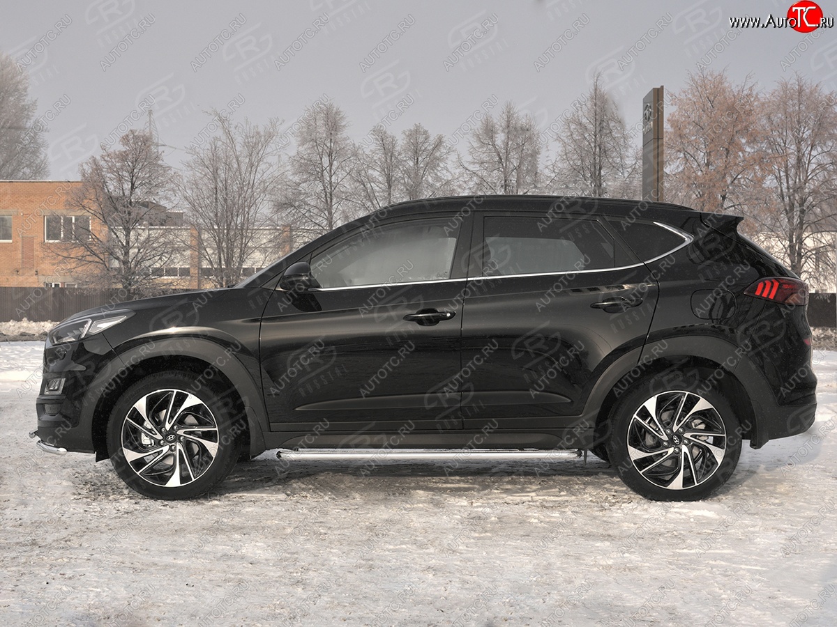 35 549 р. Порожки для ног SLITKOFF (Ø42 мм)  Hyundai Tucson  TL (2018-2021) рестайлинг (Лист нержавейка, труба - нержавейка)  с доставкой в г. Воронеж