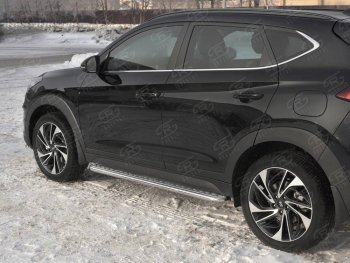 35 549 р. Порожки для ног SLITKOFF (Ø42 мм)  Hyundai Tucson  TL (2018-2021) рестайлинг (Лист нержавейка, труба - нержавейка)  с доставкой в г. Воронеж. Увеличить фотографию 2