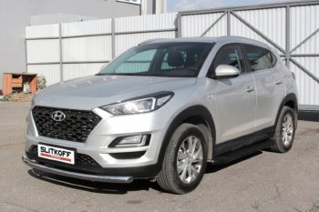 13 349 р. Пороги алюминиевые Slitkoff  Hyundai Tucson  TL (2018-2021) рестайлинг (Optima Black )  с доставкой в г. Воронеж. Увеличить фотографию 2