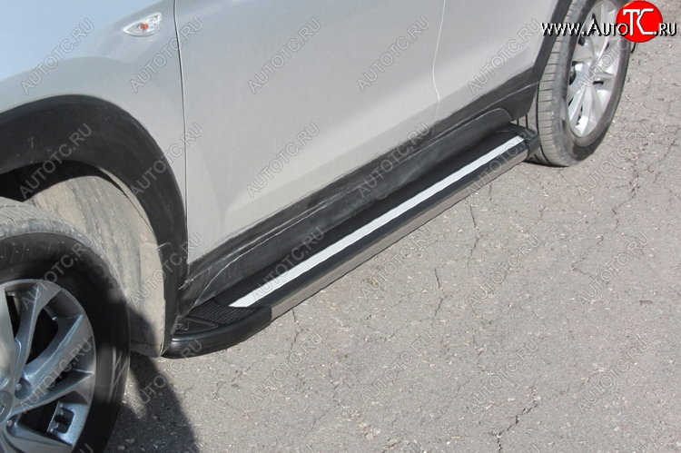 11 299 р. Пороги алюминиевые Slitkoff  Hyundai Tucson  TL (2018-2021) рестайлинг (Luxe Black)  с доставкой в г. Воронеж