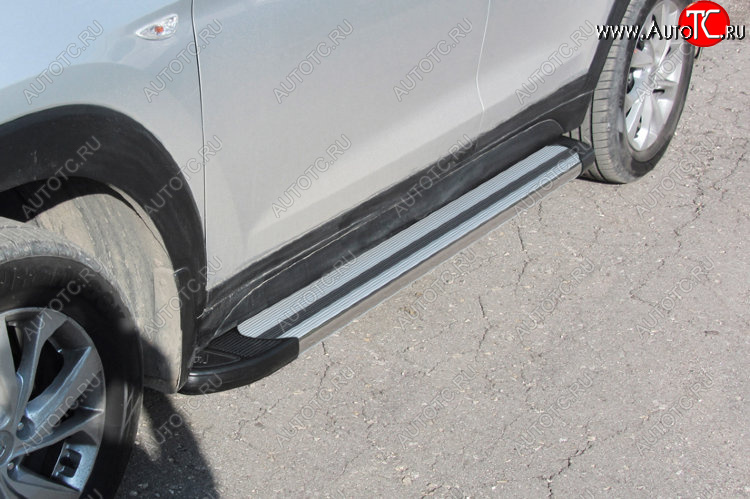10 699 р. Пороги алюминиевые Slitkoff Hyundai Tucson TL рестайлинг (2018-2021) (Luxe Silver)  с доставкой в г. Воронеж