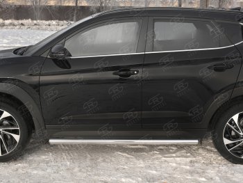 19 999 р. Защита порогов SLITKOFF (Ø63 мм)  Hyundai Tucson  TL (2018-2021) рестайлинг (Металлические торцы под 90°)  с доставкой в г. Воронеж. Увеличить фотографию 2